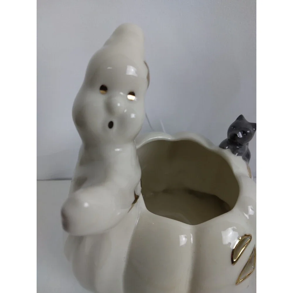 Lenox Occasions White Ghost with Pumpkin and Cat Votive Candle Holder - Picture 4 of 9